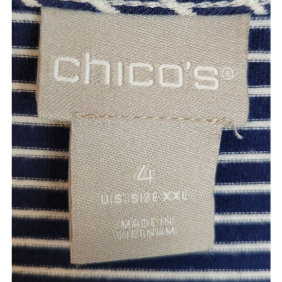 Chico's Casual Top Navy Blue White Striped Roll Tab Sleeve Women's Size 2XL - Picture 2 of 9